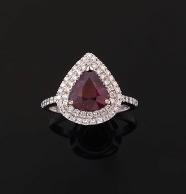 a pear shaped ruby and diamond ring