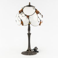 Lampe de table de style Art nouveau en verre opalin et ambre… (photo 5)