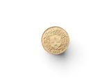 a close up of a gold coin on a white surface