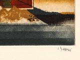 a picture of a painting of a boat in the water