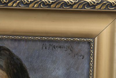 portrait of a woman in a black dress with a gold frame