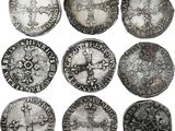 six types différents de pièces d'argent datant de l'époque de l'Empire romain