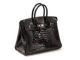 an image of a black crocodile skin handbag on a white background