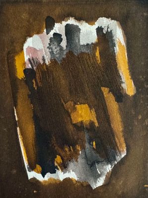 an image of a painting of a brown and black square on a brown surface