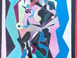 tableau représentant une femme tenant un oiseau dans la main et un autre oiseau dans la main