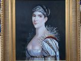 tableau représentant une femme en robe blanche, dans un cadre doré