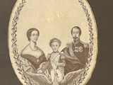 an old picture of a family portrait of a woman, a man, and a child