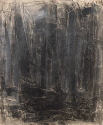une image représentant une peinture en noir et blanc d'une forêt