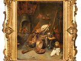 an image of a painting of a man in a kitchen with other items
