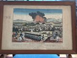 framed picture of a painting of a war scene with soldiers on horseback