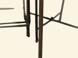 pair of brass and glass side tables with metal legs