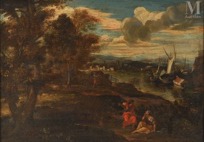 an image of a painting of a man and a woman in a landscape