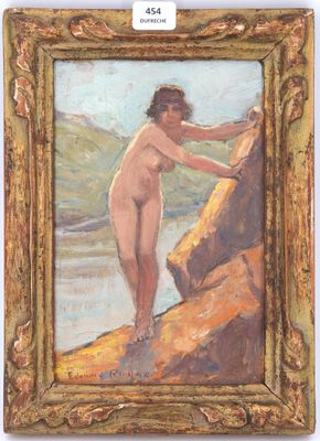 une image représentant un tableau d'une femme nue debout sur un rocher