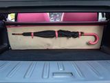 an umbrella in the trunk of a car with a pink handle