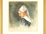 an image of a painting of a young girl in a bonnet