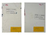 two pages of white paper with red and blue writing on them