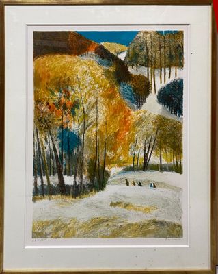 a picture of a picture of a painting of a mountain