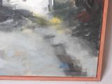a painting of a person walking down a street with an umbrella