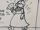 drawing of a woman in a dress holding a fan in her hand
