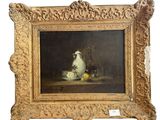 painting of a still life of a pitcher and a bowl of lemons