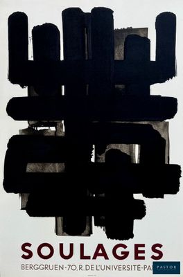the cover of the book soulages, with a black and white painting of a city