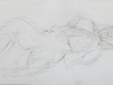 dessin au crayon représentant une femme allongée sur le dos sur une feuille de papier
