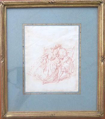 an image of a drawing of a man and a woman on a horse