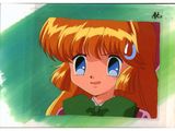 a cartoon picture of a girl with blue eyes