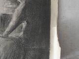 a drawing of a woman sitting at a table