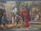 a painting of a group of people in a courtyard