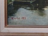 a picture of a painting of a boat on the water