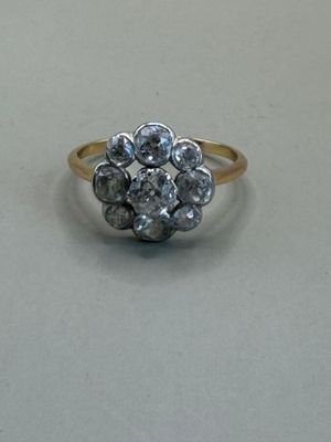 an image of a diamond cluster ring on a white surface