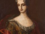 a painting of a woman in a red dress with a tia