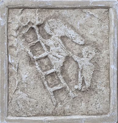 an image of a picture of a man on a ladder in the sand