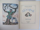 an open book with a picture of a man and a dog
