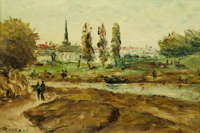FIARMANN (?) (XXe). Promenade. Huile sur panneau. SIgnée en …