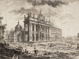 an old drawing of a large building with a lot of people around it