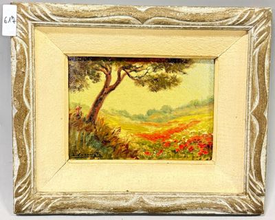 une image représentant un tableau d'un champ avec un arbre au milieu