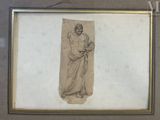 a drawing of a man holding a book in his hands