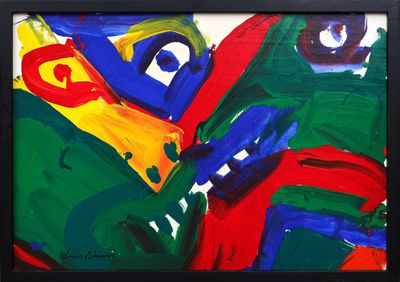 painting of colorful abstract shapes on a white background