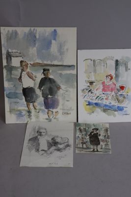 Christian MITARD (XXe) suite de quatre dessins et aquarelles…