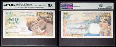three different types of bank notes on display in a display case
