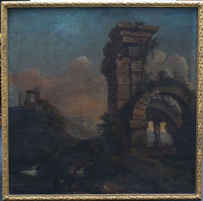 une image représentant un tableau d'un château situé sur une colline au bord d'une rivière