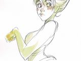 sketch of a woman holding a banana in her right hand