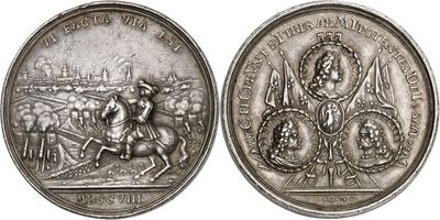 an image of a silver coin with a picture of a man on a horse and a man on a horse