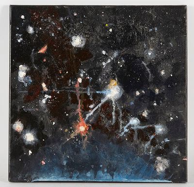 une image représentant un tableau représentant une scène spatiale avec des étoiles et des planètes