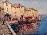 tableau représentant un tableau d'un bateau amarré dans un port