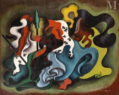 une image d'une peinture représentant un groupe de personnes à cheval
