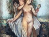 an image of a painting of two women holding a mirror
