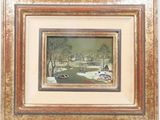 an old picture of a painting of a winter scene in a gold frame